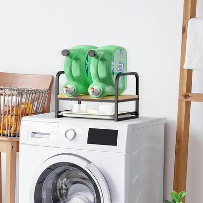 Laundry Detergent Holder Stand, Liquid Detergent Dispenser Shelf Organizer with Cleanable Drip Tray, Liquid Holder Stand Catcher for Laundry Room Organization and Storage (Flat-BlackWhite)