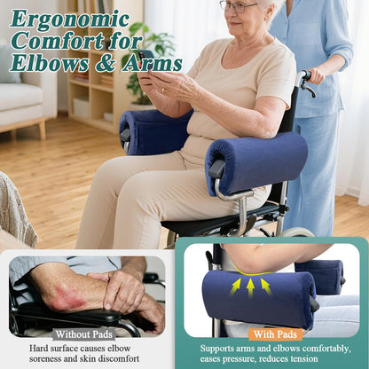 Wheelchair Armrest Covers Pads (2 Pcs), Foam Arm Rest Cover Cushion for Wheelchairs, Accessories Pads for Transport Electric Wheel Office Chair Arm Rests, Non-Slip Arm Support Cushions with Pockets