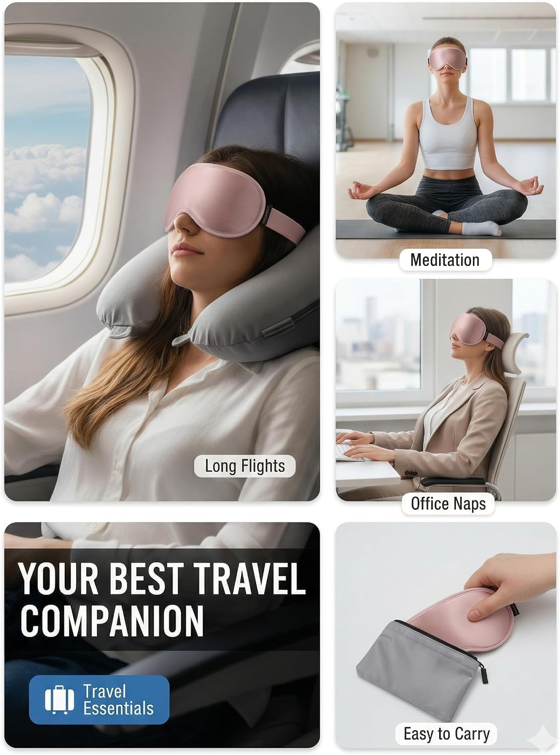 Sleep Mask for Women Men: 100% Blackout 3D Eye Mask for Sleeping, Sleeping Mask for Side Sleepers, Zero Pressure Memory Foam Eyelash Friendly Breathable Eye Cover, Airplane Travel Essentials-Pink