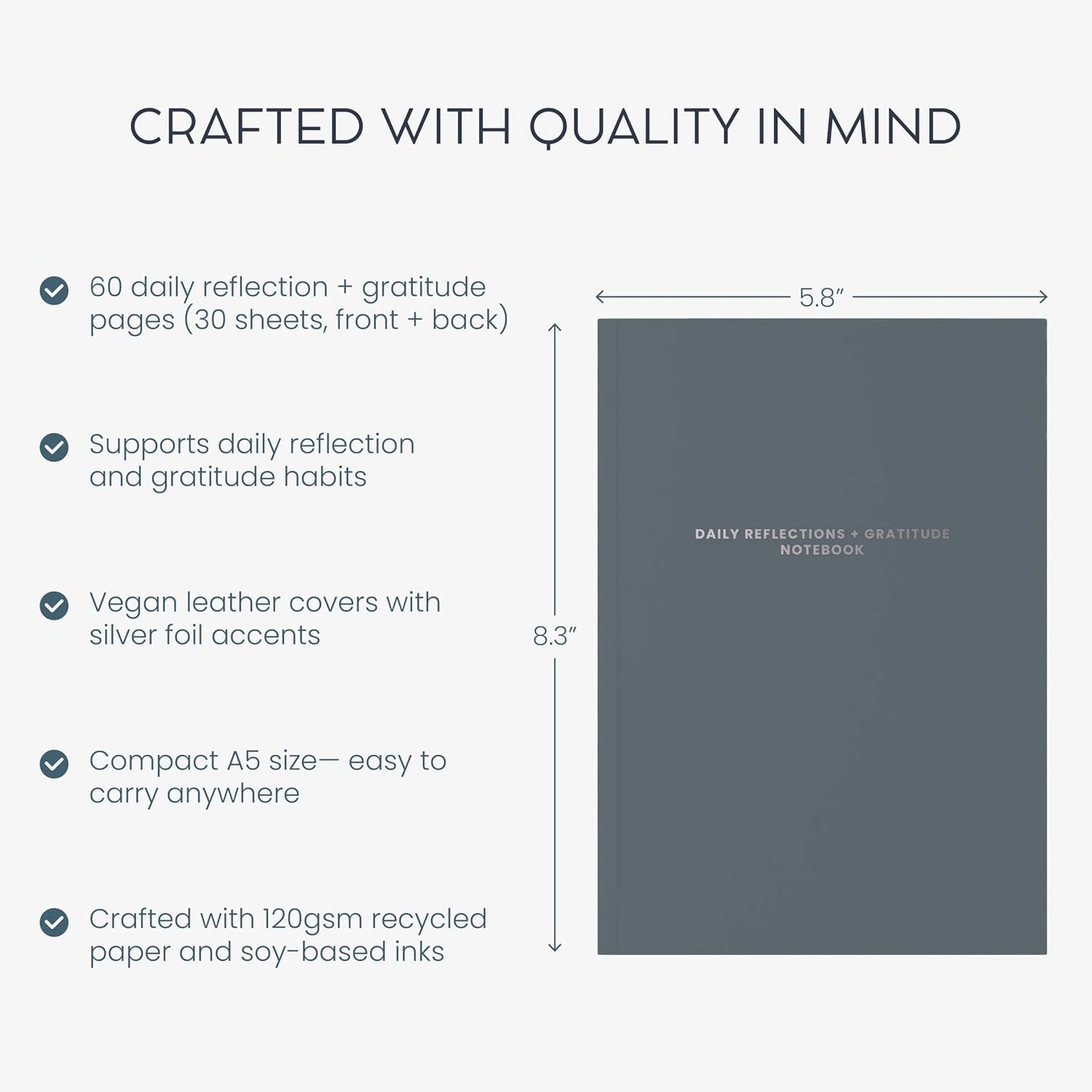 MäksēLife Evening Reflections & Gratitude Journal | Daily Mindfulness & Self-Care Notebook, A5 Lay-Flat Binding, Vegan Leatherette Cover, 120GSM Recycled Paper