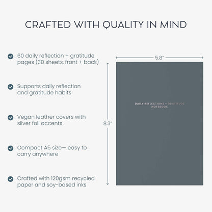 MäksēLife Evening Reflections & Gratitude Journal | Daily Mindfulness & Self-Care Notebook, A5 Lay-Flat Binding, Vegan Leatherette Cover, 120GSM Recycled Paper