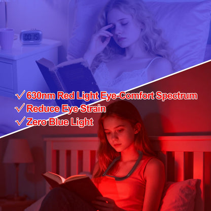 630nm Red Neck Reading Light - Zero Blue Light, Rechargeable Dimmable Portable LED Red Neck Book Lamp for Reading, Crafts, Knitting, Crochet at Night, Ideal Gift for Readers and Craft Lovers
