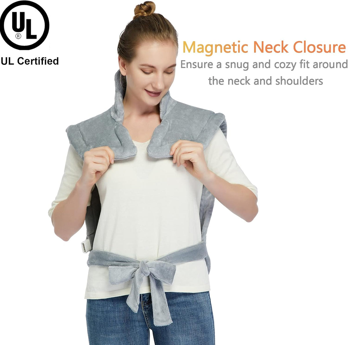 CAROMIO Massaging Heating Pad for Back Pain Relief, Neck and Shoulders