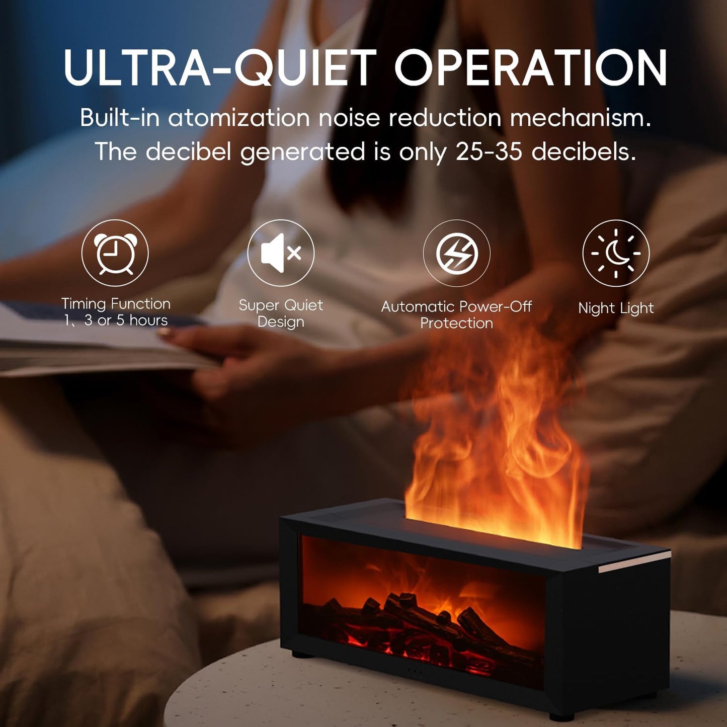 YALEDI Essential Oil Diffuser, 7 Colors Fireplace Flame Fire Oil Diffuser, 150ml Ultrasonic Aromatherapy Humidifier, Scent Diffuser with Remote Control & Timer for Home,Bedroom,Office,Yoga (White)