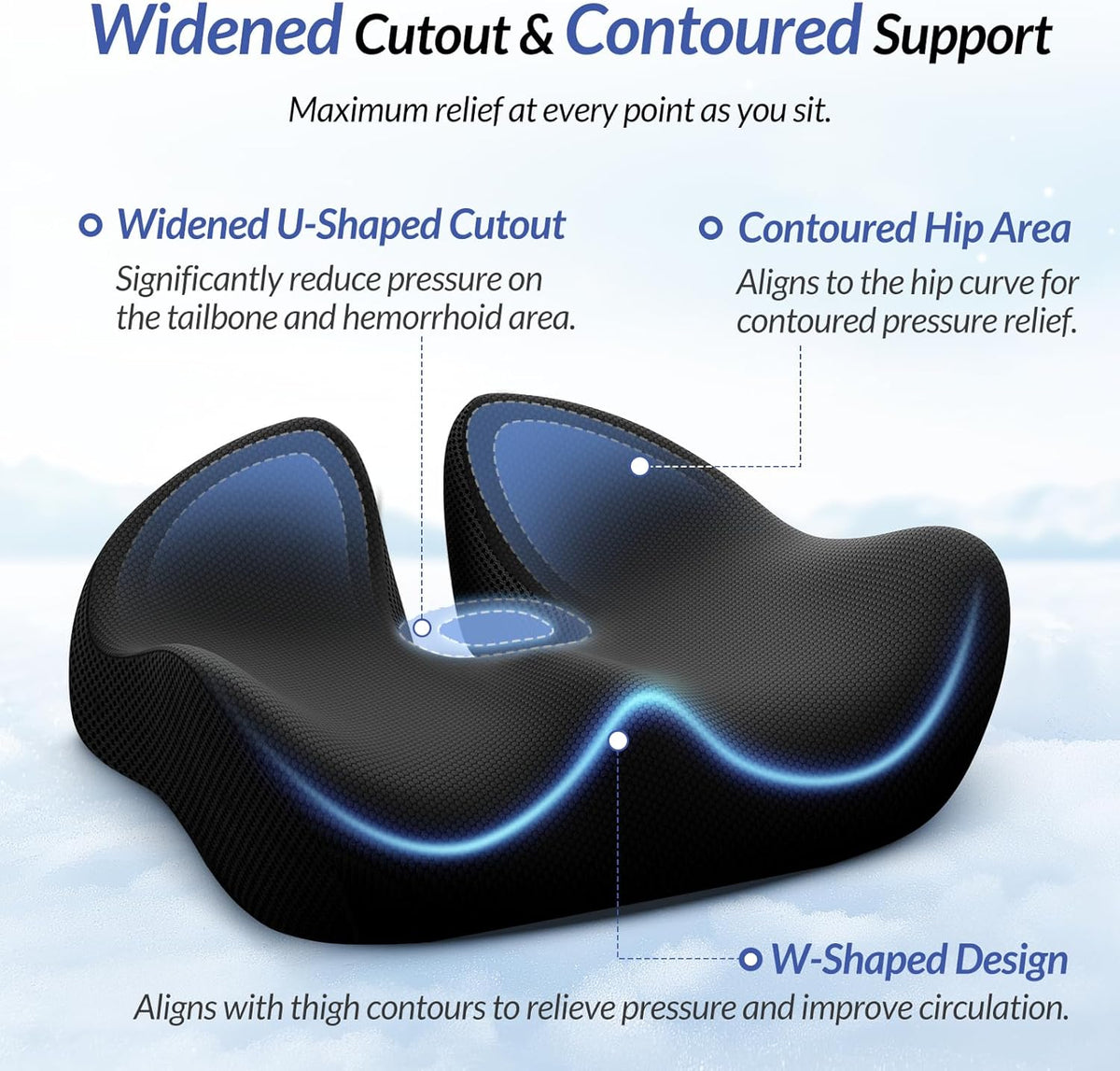 ZIKEE 6" Thickened Donut Pillow Seat Cushion, Ergonomic Hemorrhoid Pillow with Widened Cutout for Tailbone,Sciatica Pain Relief & Postpartum, Memory Foam Office Chair Cushion for Long Sitting at Home