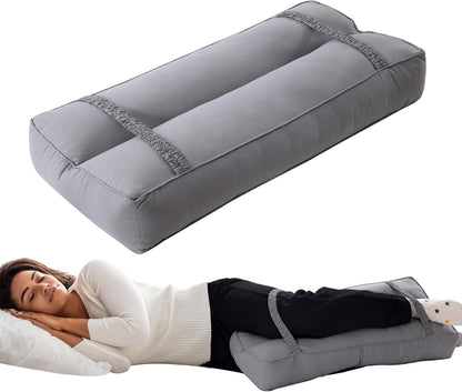 HOMBYS Knee Pillow for Side Sleepers with Elastic Straps, 4" Height Cotton Cover Leg Pillow for Aligns Spine & Relieves Pressure Hip & Leg Elevation, Supportive Pillow for Lower Back, Grey