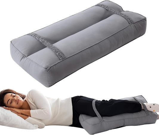 HOMBYS Knee Pillow for Side Sleepers with Elastic Straps, 4" Height Cotton Cover Leg Pillow for Aligns Spine & Relieves Pressure Hip & Leg Elevation, Supportive Pillow for Lower Back, Grey