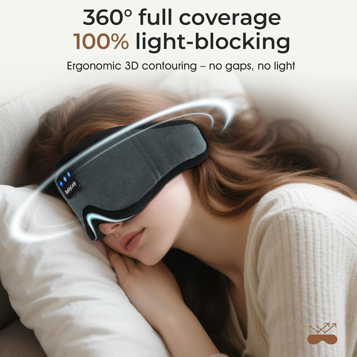 Bamboo Cotton Sleep Mask with Bluetooth Headphones, 100% Blackout, Grey