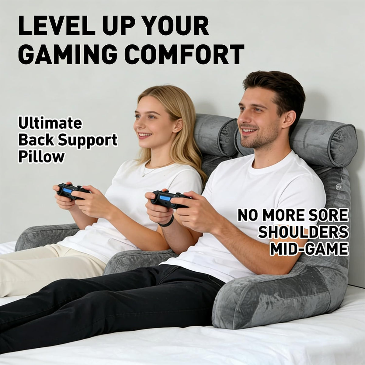 26" Reading Pillow for Sitting Up in Bed, Backrest with Arms