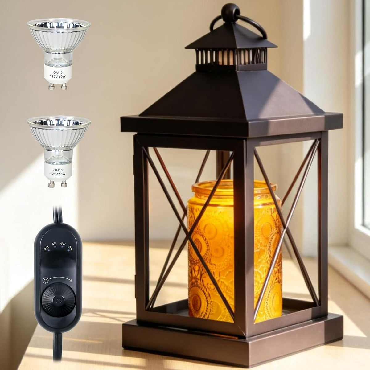 2026 New Candle Warmer Lamp with Timer,Compatible with 3 Wick Candles Jars,Vintage Candle Warmer Lantern Lamp,Dimmable Farmhouse Candle Lamp Warmer,Fully Enclosed and Hanging Up Designed
