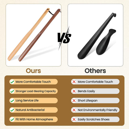 Shoe Horn Long Handle for Seniors 19.7" Shoehorn for Men, Women, Kids, Pregnancy, with Wall Hooks - Black Walnut