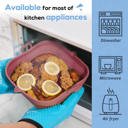 Silicone Air Fryer Liners Square - Reusable Airfryer Collapsible Basket - Easy to Clean Air Fryers Pot for 5.8 to 8 Qt Baking Tray Oven Accessories, 8.5 Inch Large