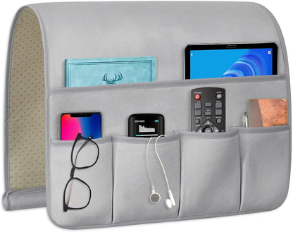 Remote Control Holder for Armchair Caddy, Remote Holder with 5 Pockets | Couch TV Remote Holder with Non-Slip Base, Bedside Caddy Organizer for Key Glasses Phone Magazine (Blue, 35"x12.4")