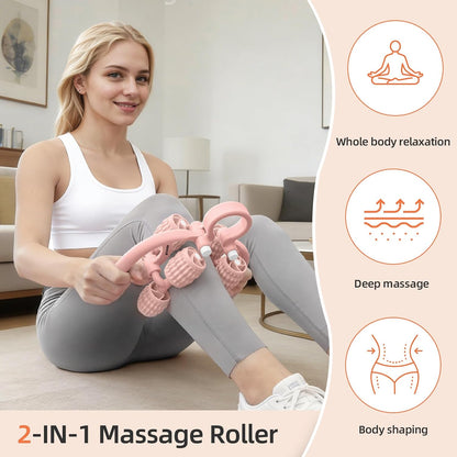 Abahub Manual Massage Roller, Cellulite Massage Roller for Men Women, Home Gym Deep Fascia Massager, 2-in-1 Relieve Muscle Soreness Massager for Arm, Thigh, Back & Shoulder, Pink