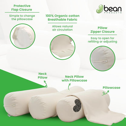 Bean Products Natural Organic Cotton Kapok Neck Roll Pillow 4" Dia x 12"