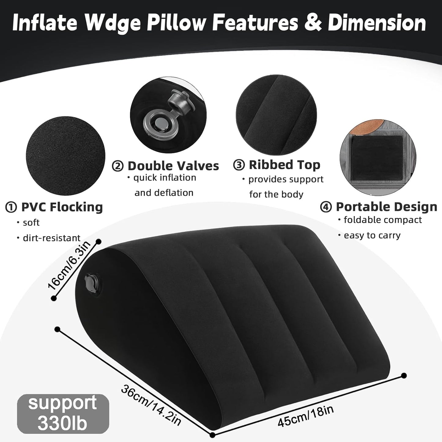 Inflatable Bed Wedge Pillow for Sleeping - Inflatable Wedge Pillow with Silk Eye Mask Set for Traveling,Leg Elevation,Back Support,Body Positioners,Lumbar Cushion for Post-Surgery Recovery,Camping Use