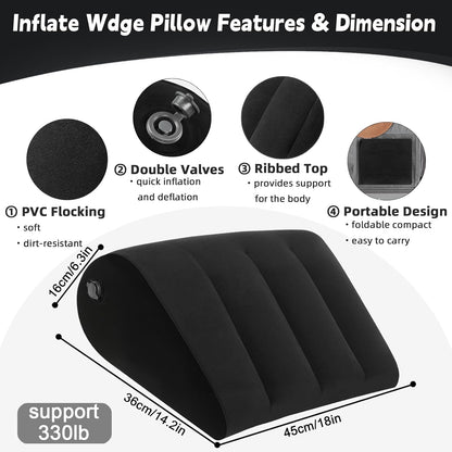 Inflatable Bed Wedge Pillow for Sleeping - Inflatable Wedge Pillow with Silk Eye Mask Set for Traveling,Leg Elevation,Back Support,Body Positioners,Lumbar Cushion for Post-Surgery Recovery,Camping Use