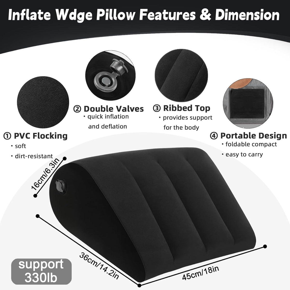 Inflatable Bed Wedge Pillow for Sleeping - Inflatable Wedge Pillow with Silk Eye Mask Set for Traveling,Leg Elevation,Back Support,Body Positioners,Lumbar Cushion for Post-Surgery Recovery,Camping Use