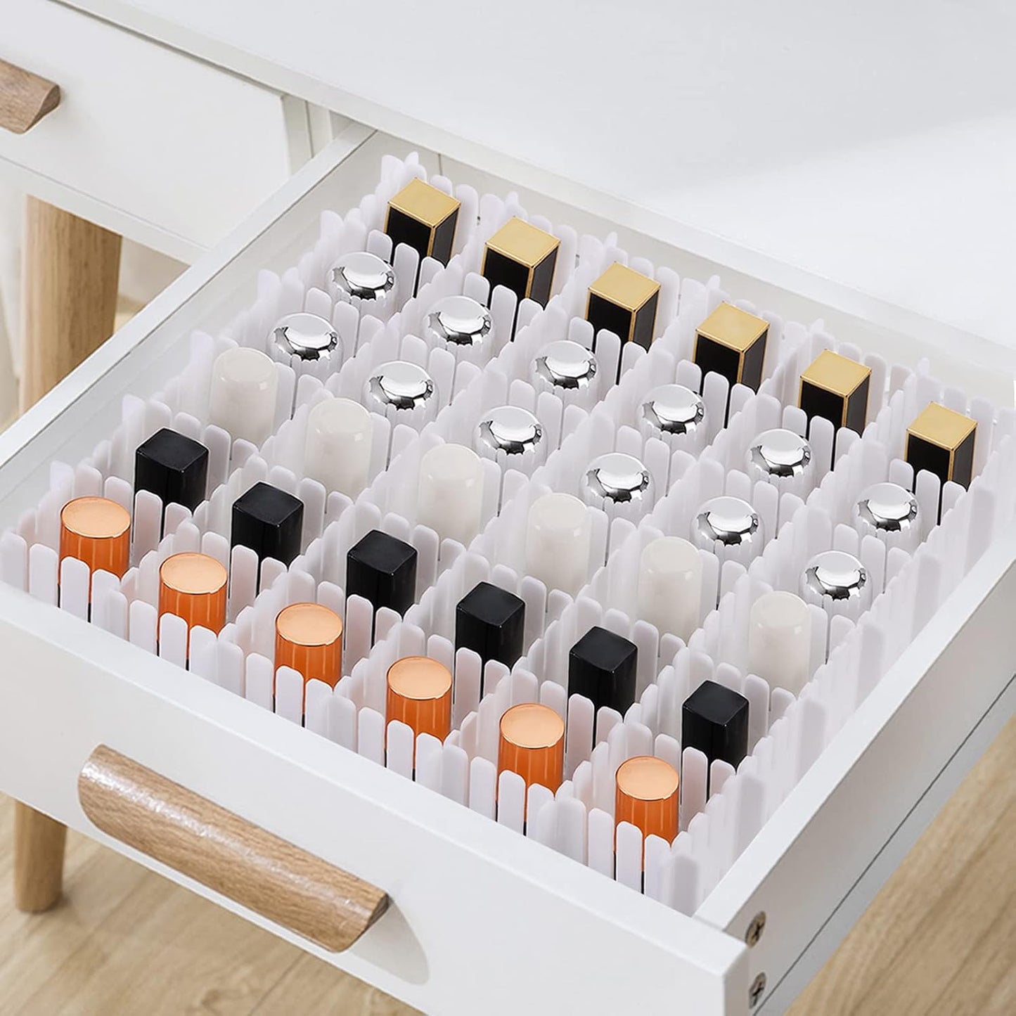 Foraineam 48Pcs Drawer Dividers, Adjustable DIY Grid Divider White Storage Organizer Separator, Socks Underwear Scarves Makeup Drawer Organizer Divider for Dresser Bedroom Office Kitchen Storage