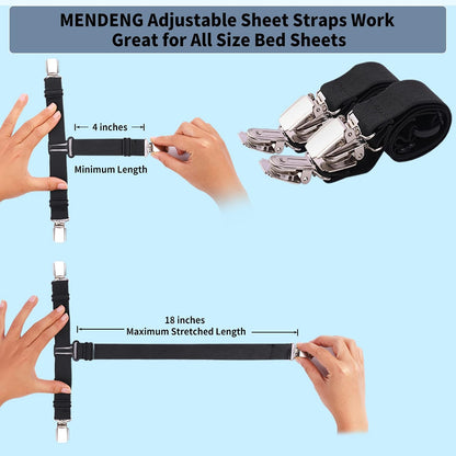 MENDENG Sheet Straps Fitted Sheet Clips Holder Surspeners Keep Sheets in Place Bed Sheet Fasteners Gripper Black 4P