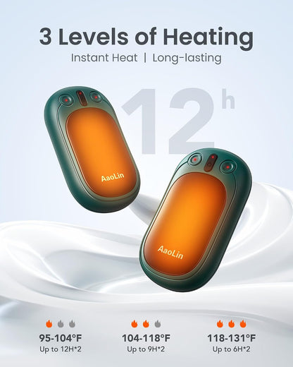 AI Hand Warmers Rechargeable, AaoLin Electric Hand Warmers Reusable, 12Hrs Long Heating, Portable Pocket Handwarmer Great Gift for Outdoors, Camping, Golf, Hunting Gear