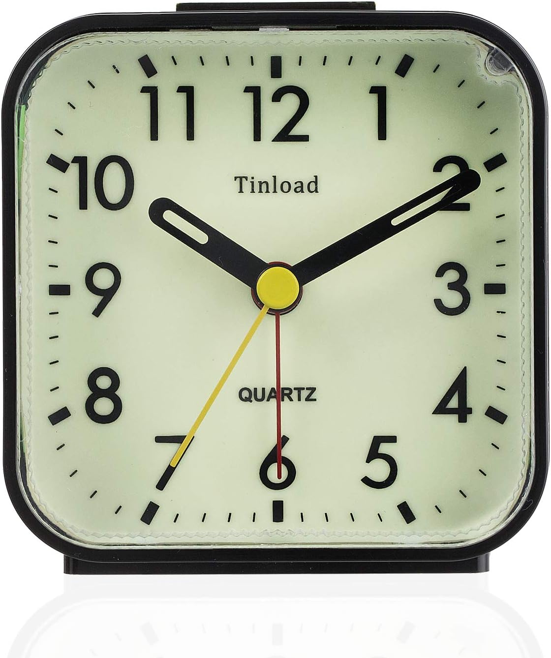 Tinload Small Battery Operated Analog Travel Alarm Clock Silent Non Ticking, Gentle Wake, Ascending Beep Sounds, Snooze,Lighted on Demand, Easy Set(Black)