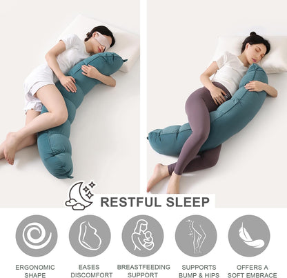 Peallow(Pat. Pend) – Long Round Body Pillow for Adults, Bolster Pillow for Sleeping, Soft and Supportive Pillow for Sleeping & Lumbar Support (Green-White, 29.5")