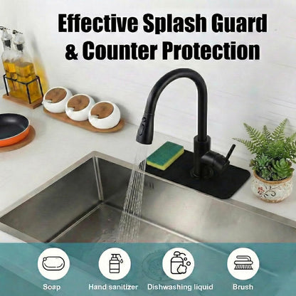 Small Faucet Mat for Kitchen Sink: 2PCS 9"Lx5.5"W Splash Guard | Mini Drip Catcher for Bathroom Laundry RV Bar Compact, Corner & Irregular Sink with 2, 3 Holes or Soap Dispenser - Black