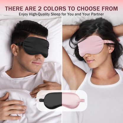 Amrules Sleep Mask Set of 2, Adjustable Silk Eye Mask for Sleeping, Soft Sleeping Eye Shade Cover for Women, Good for Blocking Light, Reducing Puffiness, Enhancing Sleep Quality (Blush Pink & Black)