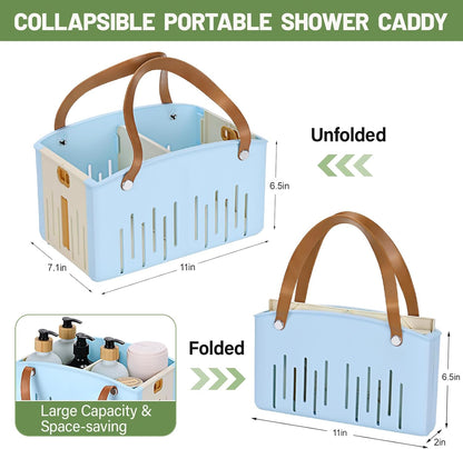Portable Shower Caddy Collapsible Plastic Shower Basket Tote with Handles Removable Divider, Cleaning Caddy Storage Organizer for Bathroom College Dorm (White)