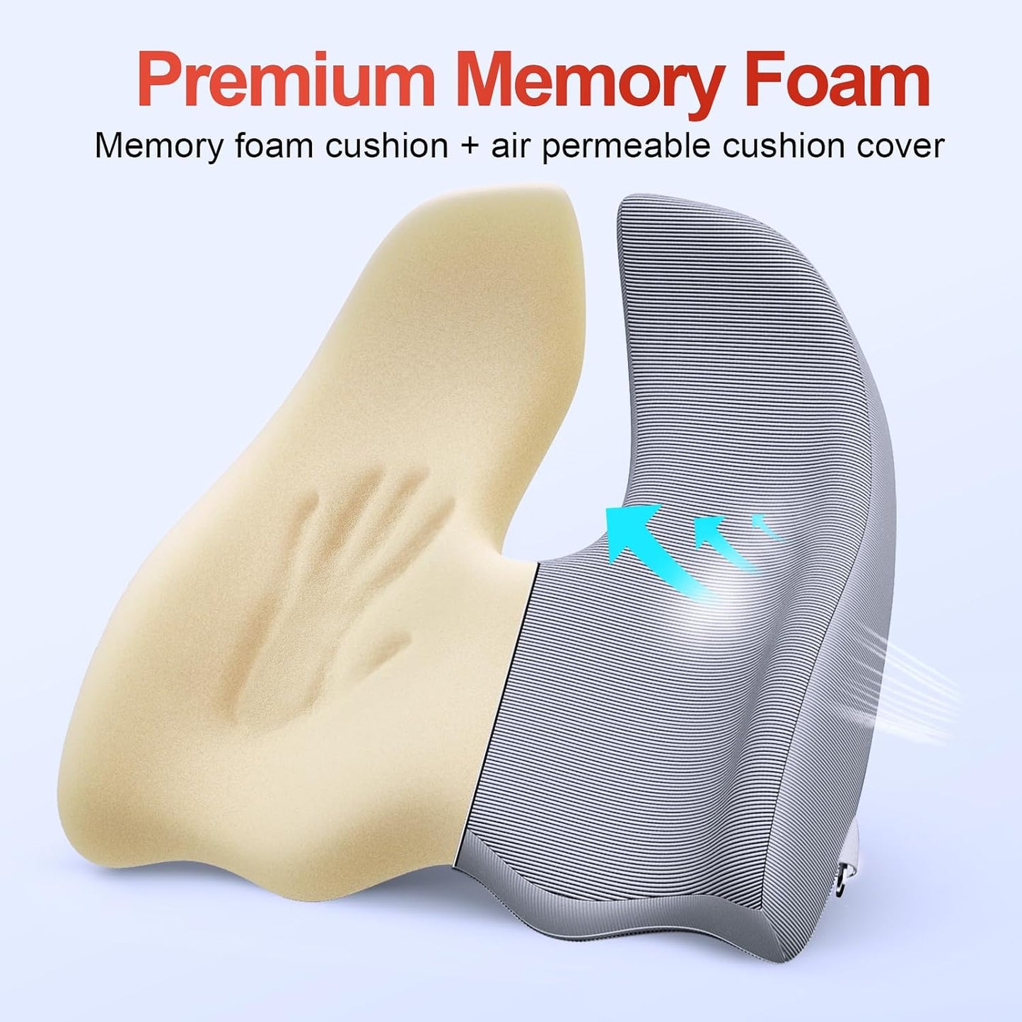 Benazcap Large Cooling Gel Memory Foam Seat Cushion for Long Sitting | Ergonomic cushion. Relieves sciatica, tailbone & lower back pain, great for office work, gaming and long-distance car travel.