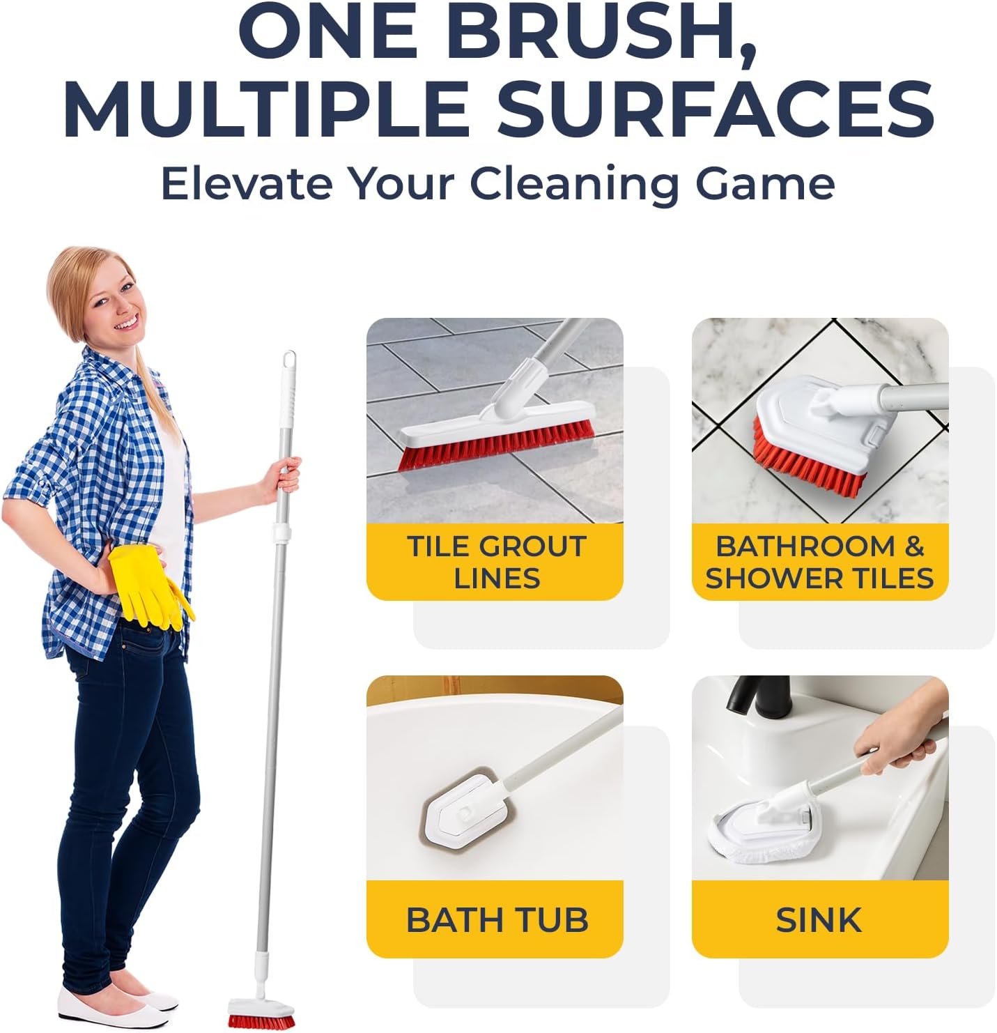 Foxtrot Living Grout Brush with Long Handle and Crevice Cleaning Brush Set | V-shaped, telescopic handle, crevice cleaning included, Grout cleaner for tile floors