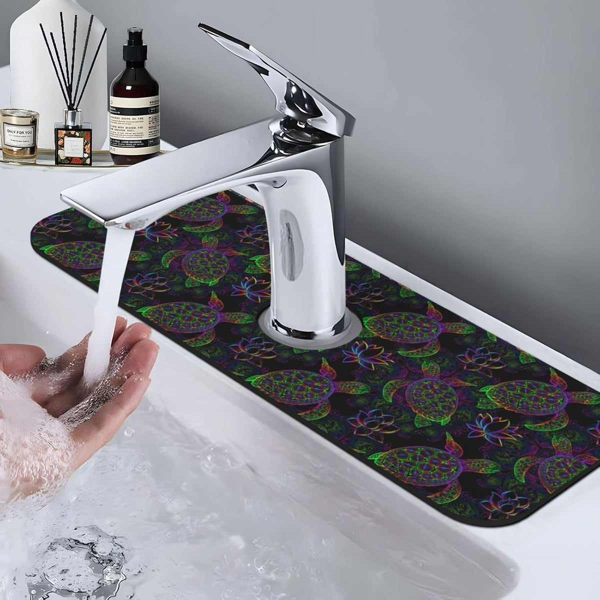 Aquamarine Blue Mexican Tiles Faucet Splash Guard Mat for Kitchen Sink 15x5.5" - Colors B