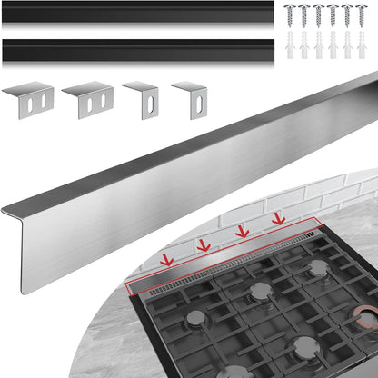 30" Slide-in Range Rear Filler Kit with 2PCS Silicone Stove Gap Covers | W10113901A, Cooktop Trim Kit Between Stove and Backsplash for Whirlpool & Most Brand, Heat Resistant, Stainless Steel, Black