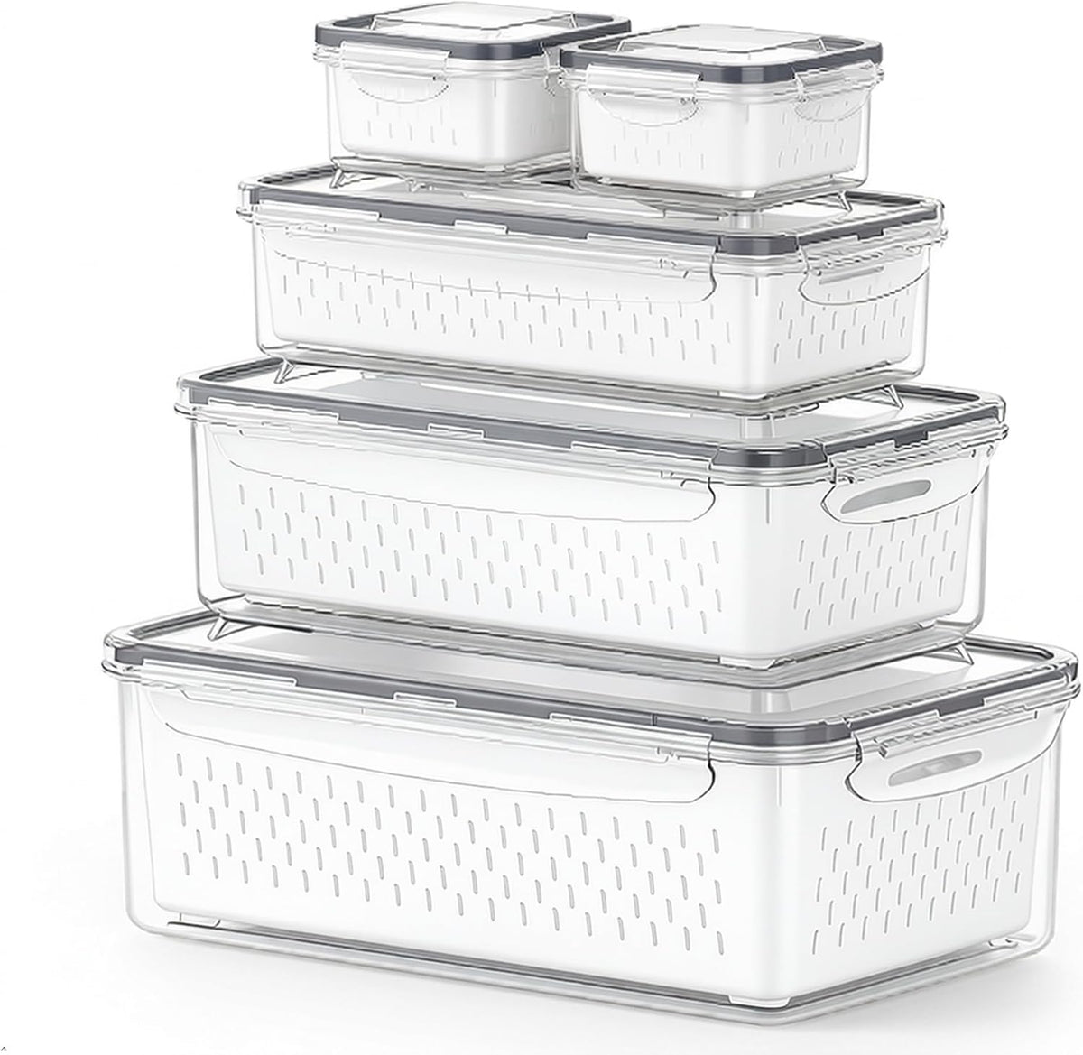 KUK Fruit Storage Containers for Fridge, Leakproof Food Containers with Removable Colander, Fruit Containers for Fridge BPA Free Produce Containers Keep Vegetables Berry Meat Fresh Longer