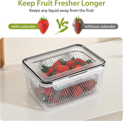 5 PCS Large Fruit storage Containers for Fridge ,Food Storage Containers | with Removable Colander Leakproof Dishwasher & Microwave safe Produce Containers Keep Fruits Vegetables Berry Fresh longer