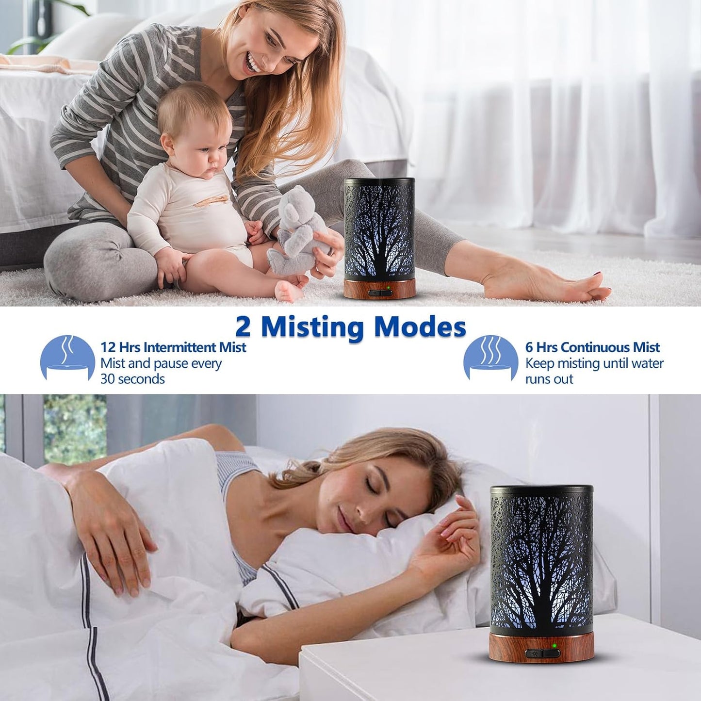 EQUSUPRO Essential Oil Diffuser 150ml Black Metal Aromatherapy Oil Diffuser Ultrasonic Cool Mist Diffuser with Auto Shut-Off Protection,7 Colors Changed LED for Home Office SPA Yoga
