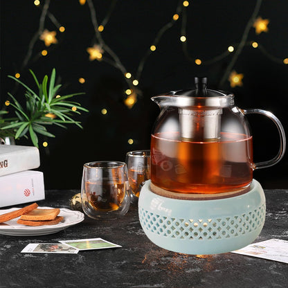 KEISSCO Teapot Warmer, Ceramic Teapot Heater with Cork Cushion Coffee Tea Warmer for Glass, Stainless Steel, Ceramic Teapot and Other Heatproof Dish Warming Use