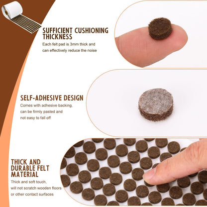 1000 Pcs 3/8" Self Adhesive Felt Furniture Pads Brown Cabinet Door Bumpers 1/8" Thick Small Felt Pads Round Furniture Feet Floor Protectors for Kitchen Chair Legs Hardwood Floors Coasters Drawers
