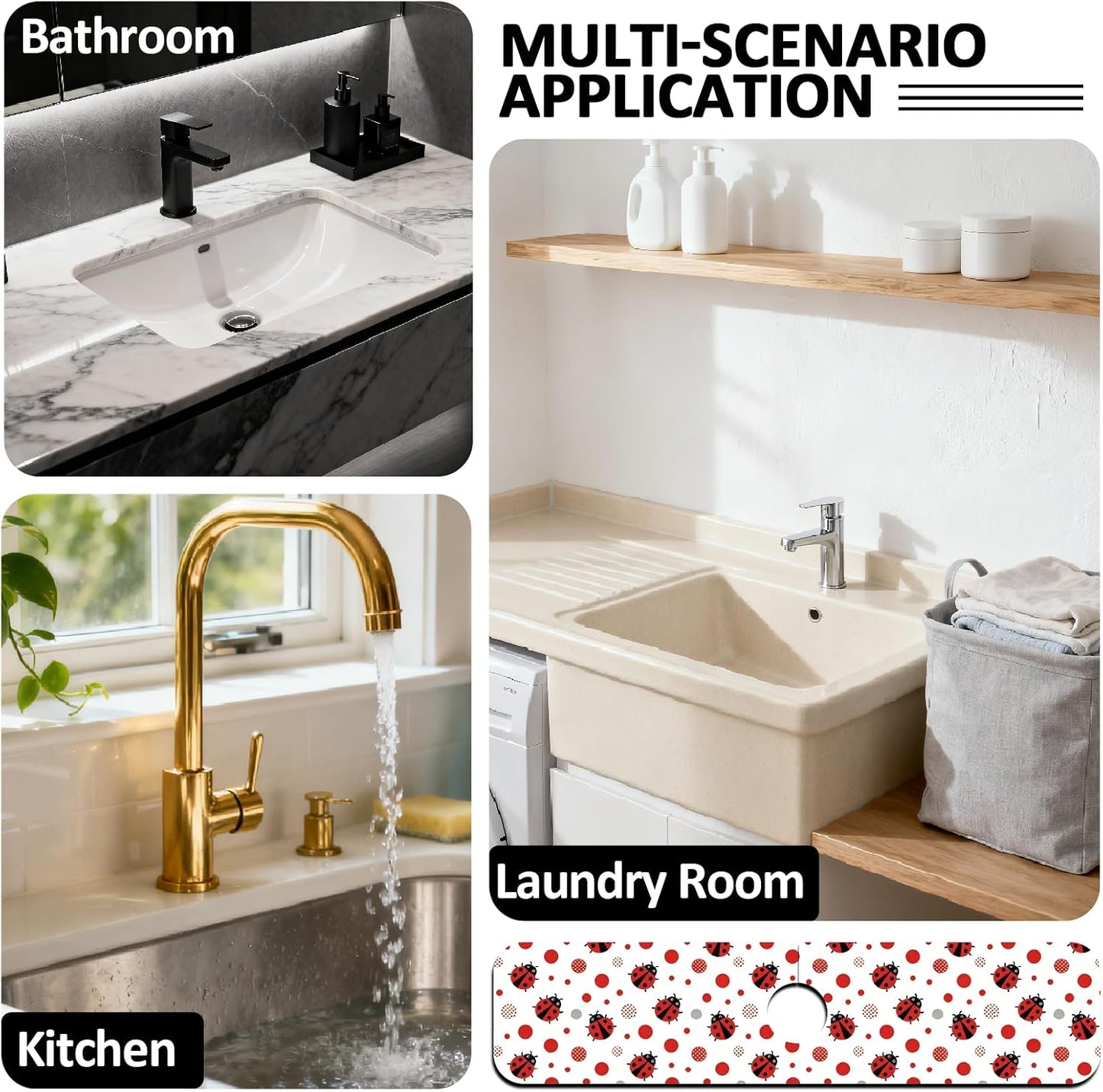 2Pcs Peonies Kitchen Sink Splash Guard Faucet Mat Vintage Florals Faucet Mat For Bathroom Kitchen 5.5x23.6In