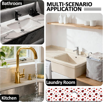 2Pcs Peonies Kitchen Sink Splash Guard Faucet Mat Vintage Florals Faucet Mat For Bathroom Kitchen 5.5x23.6In