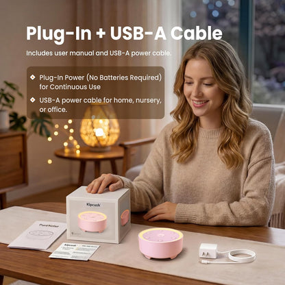 Kipcush White Noise Machine for Sleeping, Baby & Adults, High-Fidelity Non-Looping Sounds, Sleep Sound Machine with Dimmable Night Light, USB Powered, Memory Function, Home, Nursery & Travel