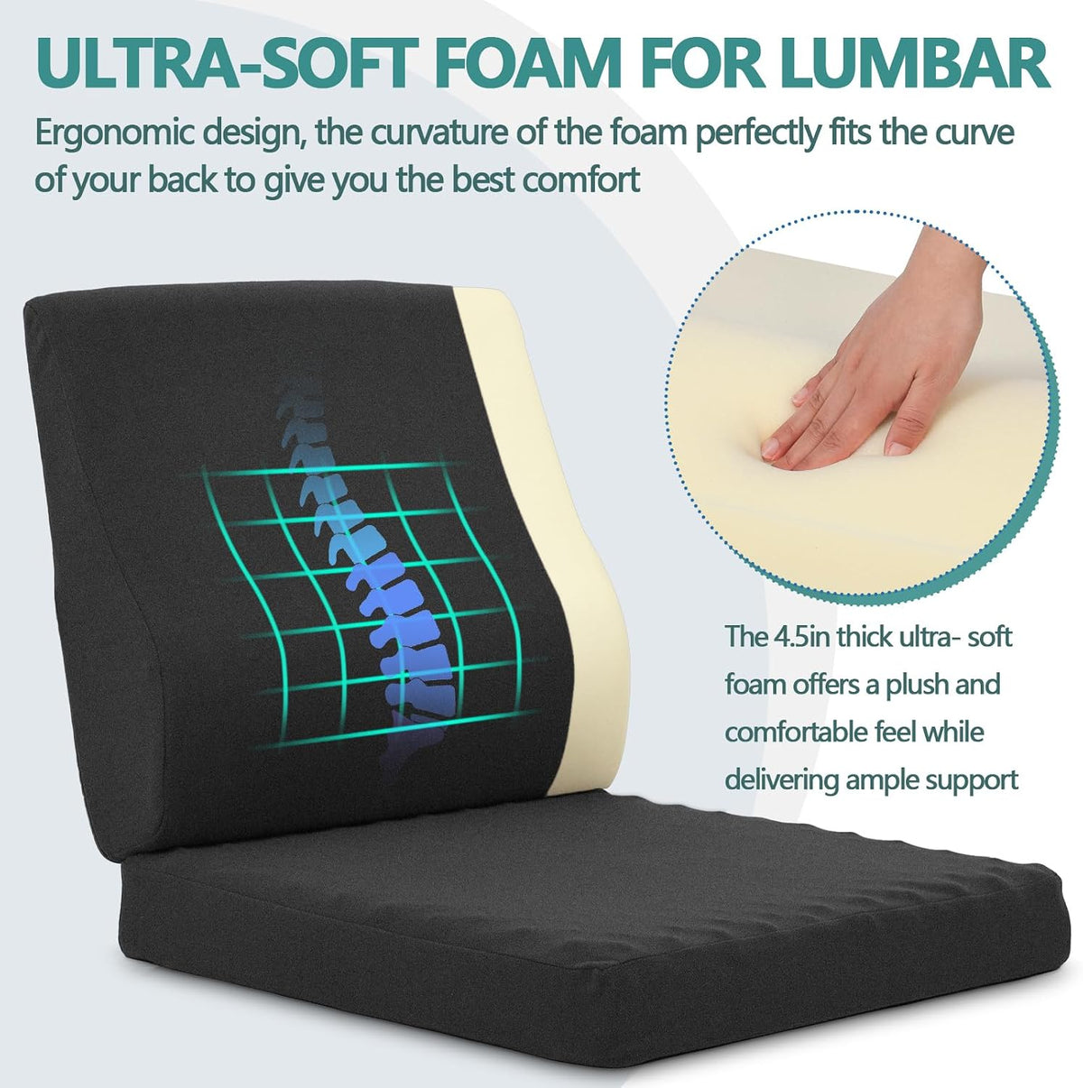 Shinnwa Lumbar Support Pillow for Recliner, Ultra-Soft Foam Back Support Pillow and Egg Crate Foam Seat Cushion 2-in-1 for Couch, Office Chair, for Back Pain Relief, Brown