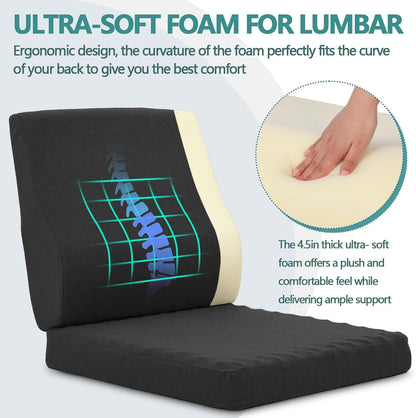 Shinnwa Lumbar Support Pillow for Recliner, Ultra-Soft Foam Back Support Pillow and Egg Crate Foam Seat Cushion 2-in-1 for Couch, Office Chair, for Back Pain Relief, Brown