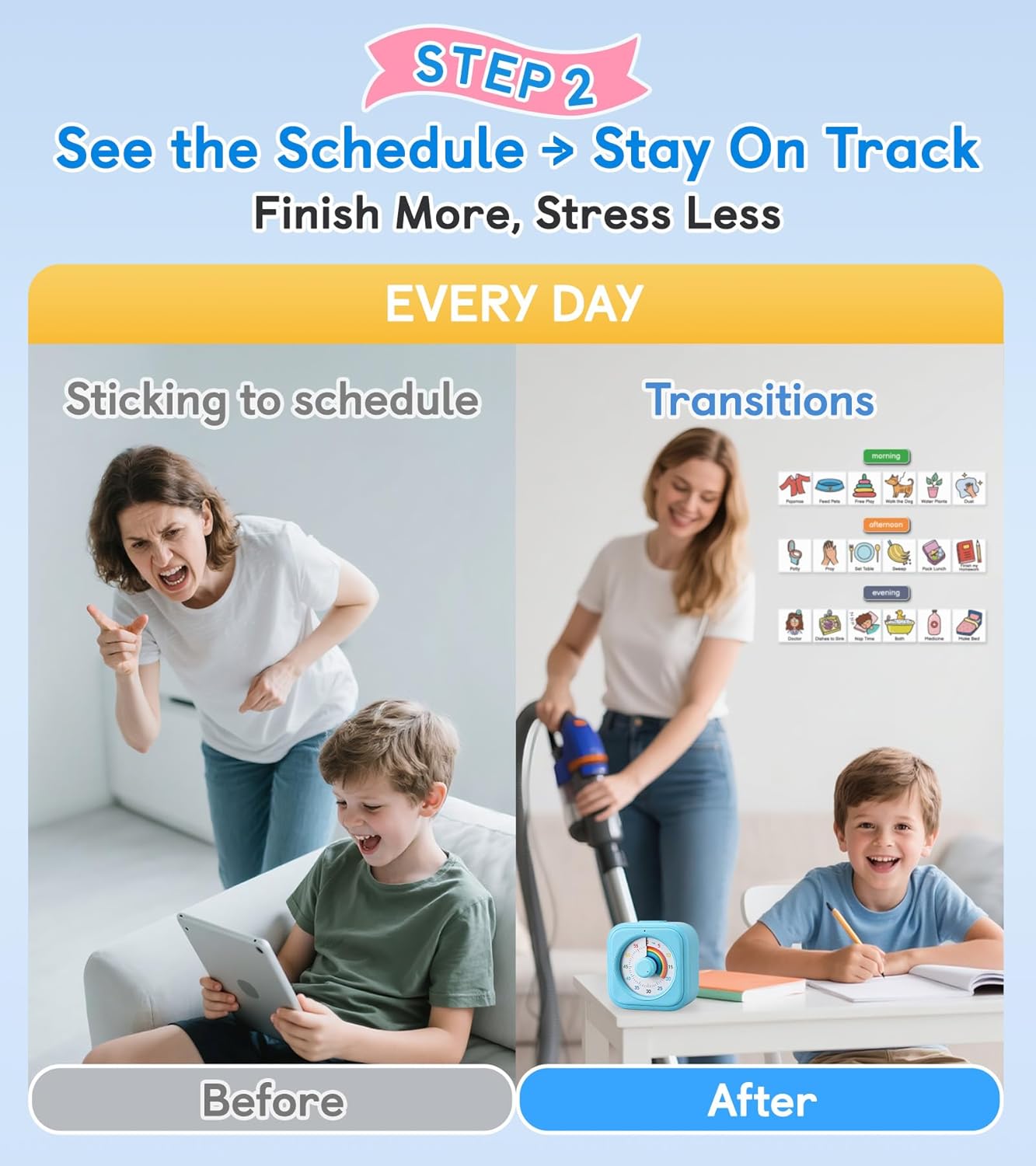 2-in-1 Visual Timer & Magnetic Visual Schedule for Kids | Autism ADHD Time Management Tool with 100+ Routine Chore Chat Magnets, Learning Materials for Home, Classroom, Education