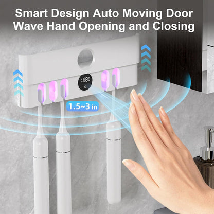 Toothbrush Holder and Cleaner Razor Holder and Dryer Auto Open/Close Cover Rechargeable Wall-Mounted Suitable for Most Toothbrushs