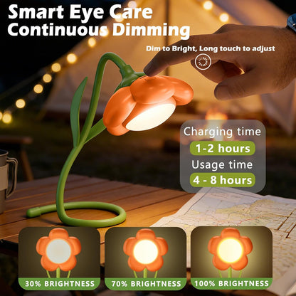 Rose Flower Lamp Rechargeable Reading Light for Bed,3-Color Modes Adjustable Brightness Small Night Light Neck Reading Light,Festival Gifts for Kids Mom Girlfriend Grandma(Orange-red)