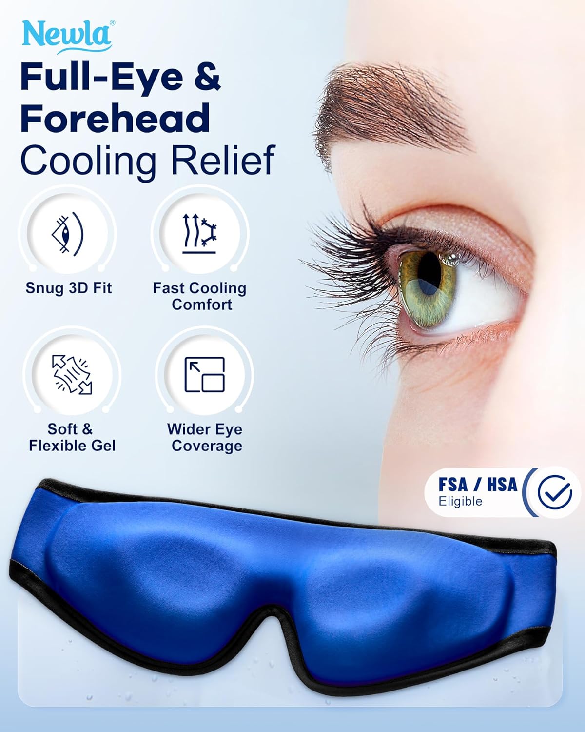 Cooling Gel Eye Mask for Puffy Eyes, Larger Full-Eye Contour Cold Compress | Ice-Cold Gel Therapy, Forehead & Upper Cheek Cooling Relief, Reusable Ice Pack for Eyes, FSA Eligible Items HSA, Black