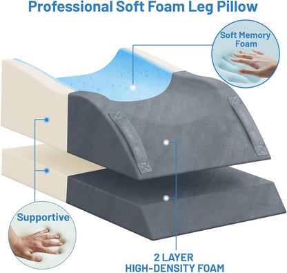 TranquilRelax Leg Elevation Pillow for After Surgery, Wedge Pillow, Grey | Single-leg design, adjustable height, U-shaped cradle, supportive memory foam, washable cover, leg elevation for swelling