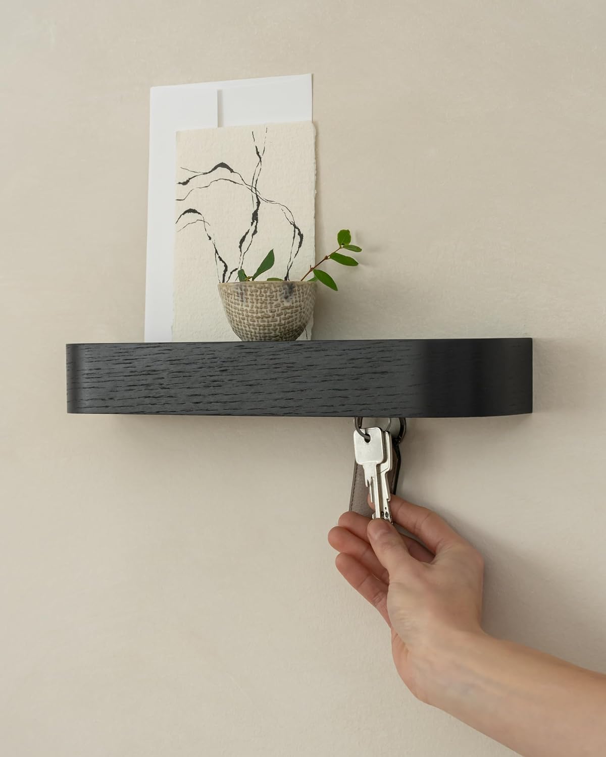 Kazai. Key Holder 'Toke' | Minimalist Key Hook Design from Berlin | Modern Key Holder Wall Mount with Wooden Shelf | Key Rack for Wall as Entryway Organizer | Walnut